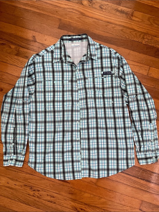 Columbia Other - Columbia Men's Blue and Navy Plaid Button-Down Shirt